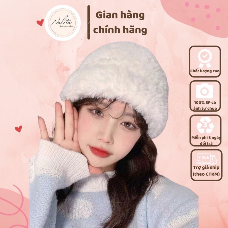 (Hàng loại 1) Mũ len lông Beanie siêu ấm, thời trang Hàn Quốc cho bạn gái mùa thu đông - Nalita shop