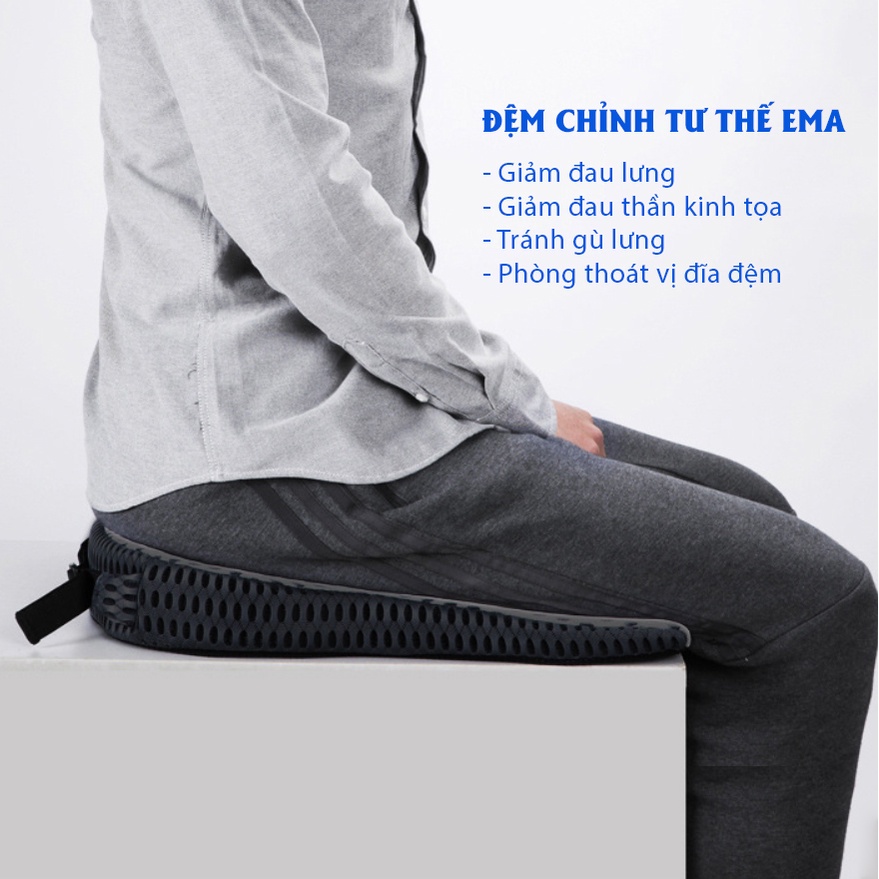 Đệm lót ghế chỉnh tư thế cao su non Ema - Chống đau lưng, đau xương cụt, đau trĩ - Kích thước 45x40x7cm