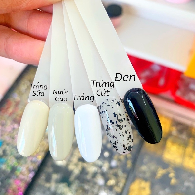 Sơn gel trắng sữa, trắng, đen, nước gạo, nhũ bạc B281 siêu hot