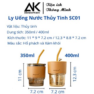 Ly uống nước,cốc thuỷ tinh có nắp và ống hút, cốc uống nước đẹp dung tích 450ml