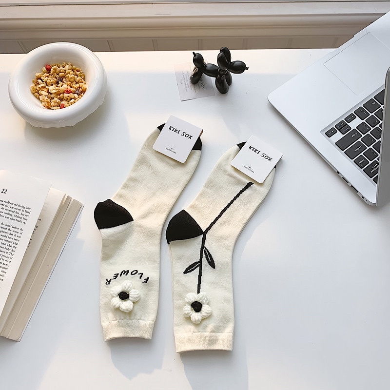 [Hàng có sẵn] TCC11 - Tất / Vớ cao cổ cho nữ hoa nổi dễ thương phong cách Hàn Quốc