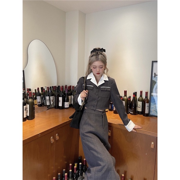 𝐒𝐞𝐥𝐢𝐧𝐚 𝐒𝐞𝐭 - Set vest crop xám