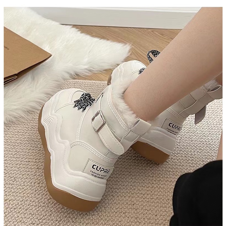 Giày Bốt Đi Tuyết Da Lót Lông Cừu Dày 5CM Cột Dây Màu Trắng / Đen Ấm Áp Thời Trang Mùa Đông 2022