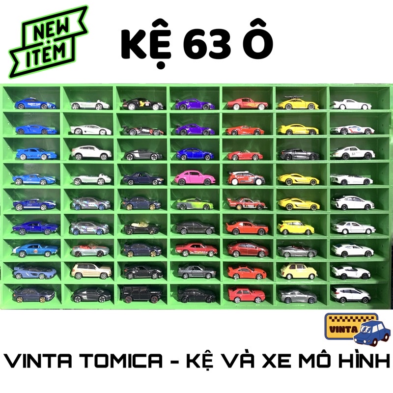 Kệ 63 Ô Trưng Bày Xe Mô Hình Hot Wheels, Tomica, Bearbrick 100% tỉ lệ 1:64