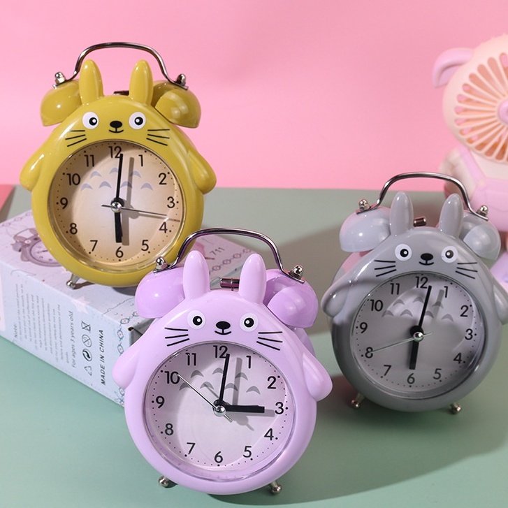 Đồng hồ báo thức kim loại hình TOTORO đáng yêu, đồng hồ báo thức để bàn hoạt hình chuông đôi cao cấp