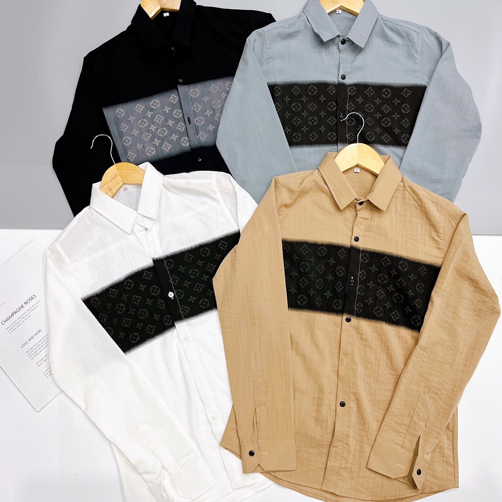 Áo sơ mi nam đũi tay dài 4 màu chất vải mềm mịn phối họa tiết mẫu mới HOT TREND-AHFASHION