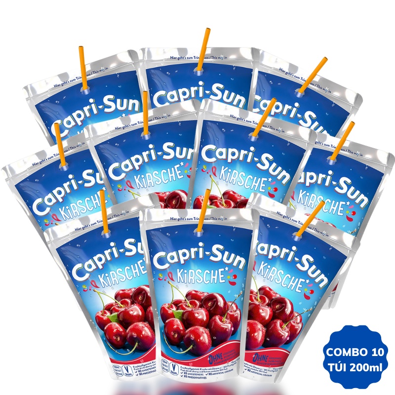 {Combo 10 túi} Nước trái cây Capri-Sun vị Anh đào túi thiếc 200ml độc đáo - hàng nhập khẩu Đức chính hãng