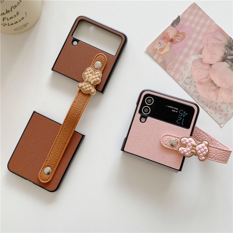 Bao Da Điện Thoại PU Chống Sốc Hình Gấu Dễ Thương Cho Samsung Galaxy Z Flip 4 Z Flip 3 5G Z Flip4 ZFlip3