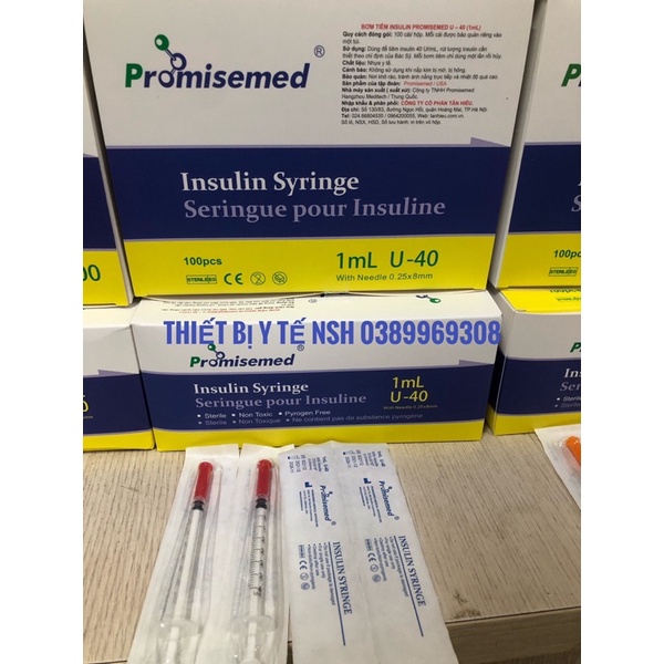 Bơm kim tiêm Tiểu Đường Insulin PROMISEMED 1ml 40u,Bơm tiêm insulin Thẩm Mỹ Spa Promisemed 1ml