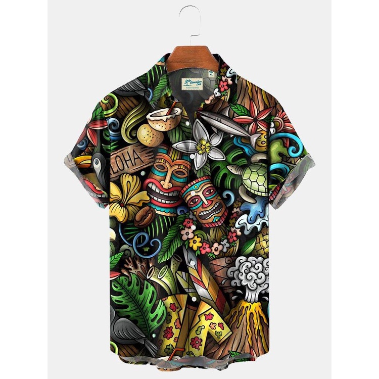 Áo Sơ Mi Cotton Tay Ngắn In Hình Đầu Lâu 3d Phong Cách Hawaii Thời Trang Mùa Hè 2023 Cho Nam