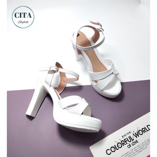 Sandal cao gót quai chéo đế đúp gót trụ cao 10 cm mang êm