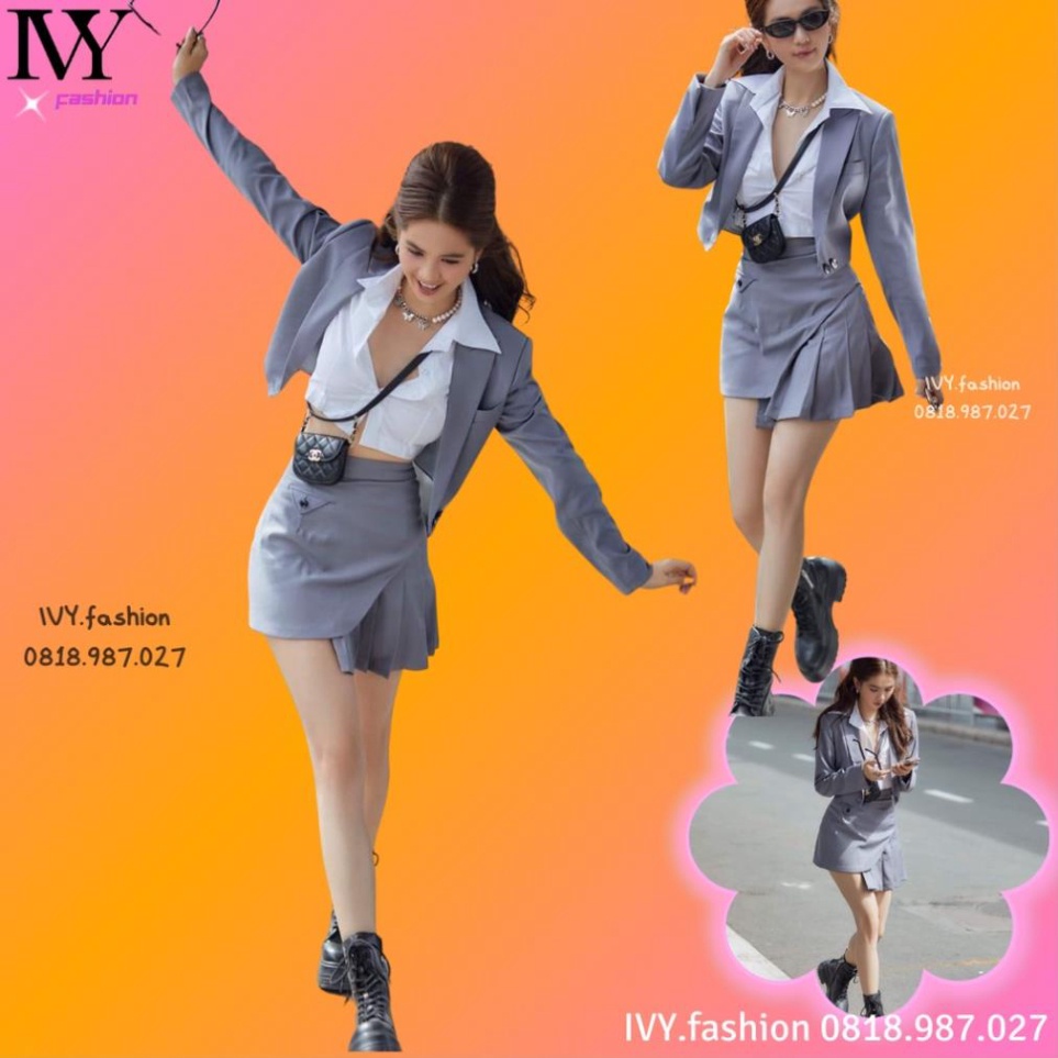 Set áo váy kiểu kèm áo sơmi chân váy ngắn xếp ly 🔥tuyết mưa cao cấp🔥 xám tro dạ hội công sở đi biển dự tiệc cao cấp ca