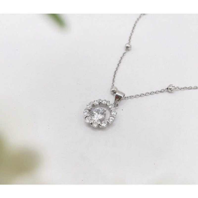 Mặt dây chuyền tròn nạm đá cz bạc thật phủ vàng trắng NGỌC MẬU