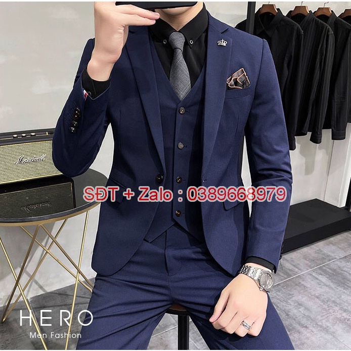 Bộ Vest Nam, Bộ Suit Nam Màu Xanh Than, Fom Ôm Đẹp, Chất Vải Sịn