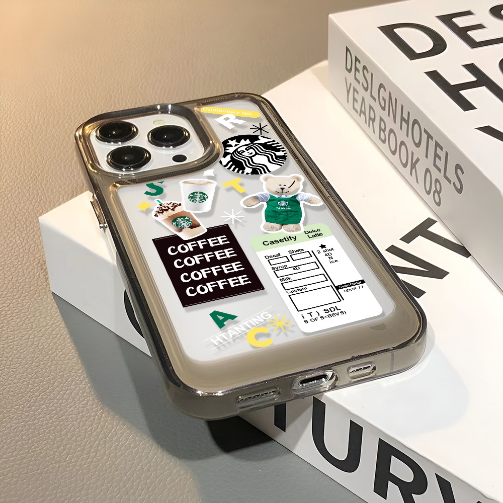 Ốp Điện Thoại Trong Suốt In Hình Gấu Và Cà Phê Cho iphone 14 Pro Max 13 11 12 7Plus X XR XS Max 8 7