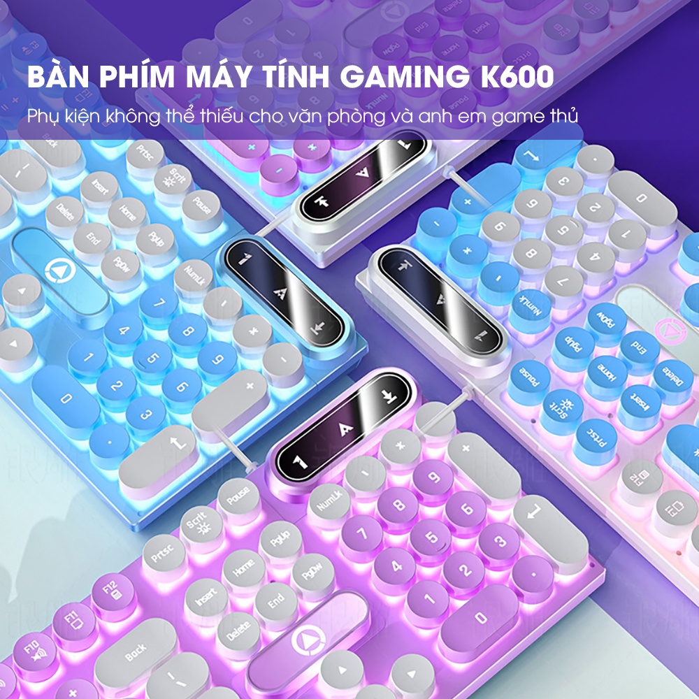 Bàn phím máy tính nút tròn SIDOTECH K600 gaming 104 key giả cơ đèn led chơi game làm việc văn phòng cảm giác gõ phím tốt