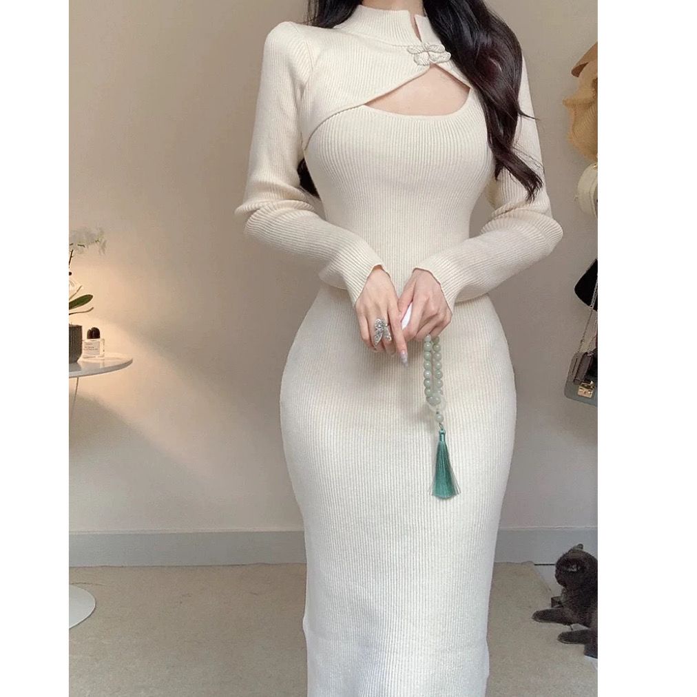 Đầm Sườn Xám Cách Tân Cổ Đứng Cài Nút Phong Cách Trung Hoa Cổ Điển Hàng Ngày Mới