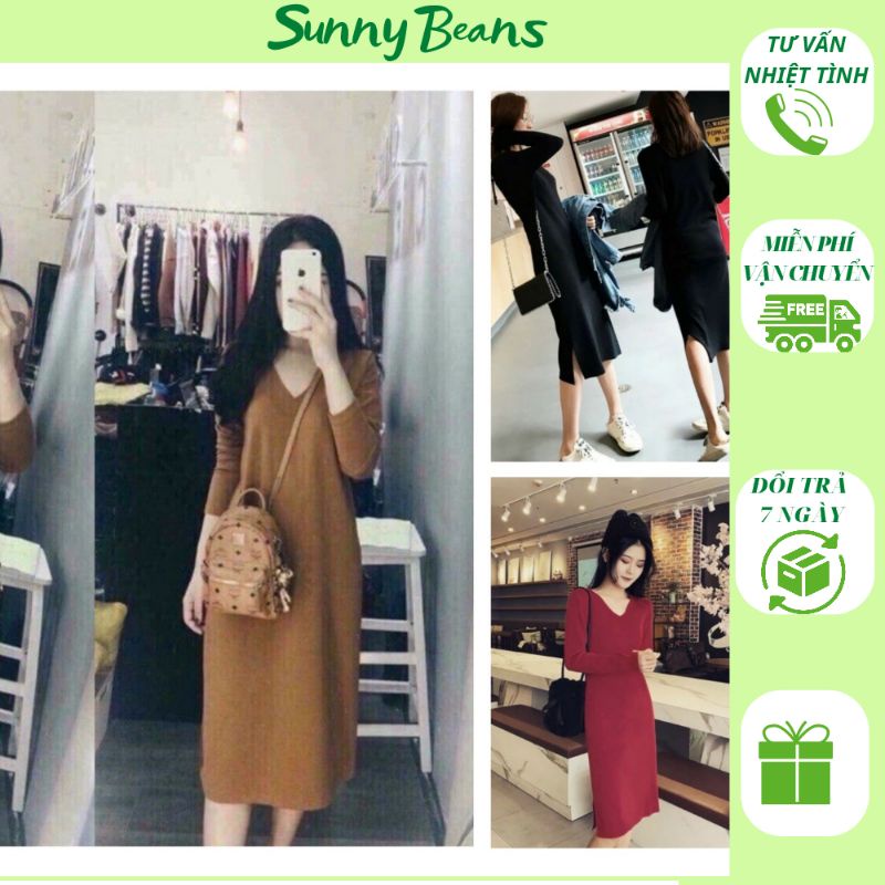 Váy Len tăm cổ tim dáng dài