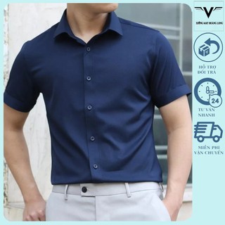 Áo sơ mi nam ngắn tay cộc tay chất vải lụa dản form slim fit
