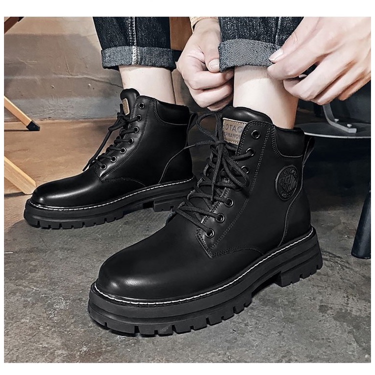 Giày boots da nam MĐ G1109 da lộn cổ cao màu đen