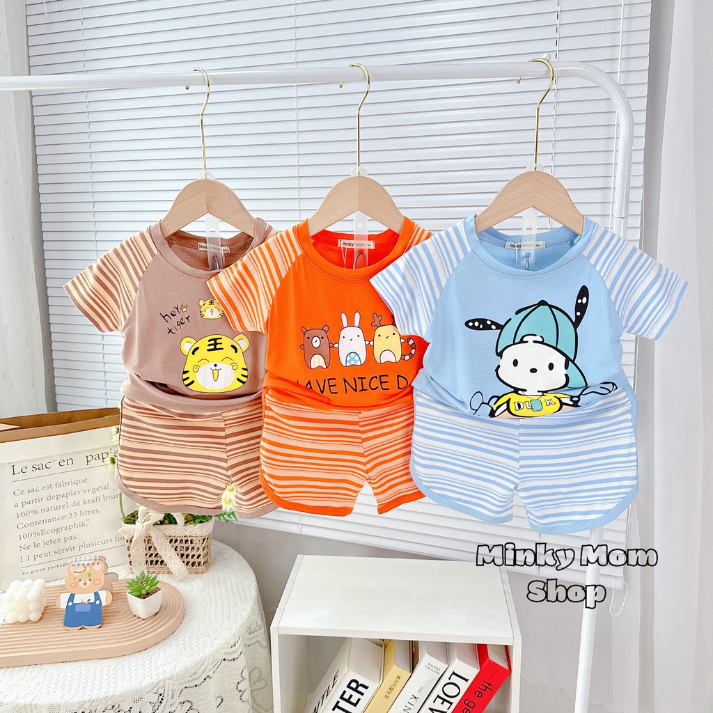 ☘SIZE ĐẠI☘ Bộ quần áo thun lạnh Minky Mom ngắn tay phối sọc 130 -180 loai 1