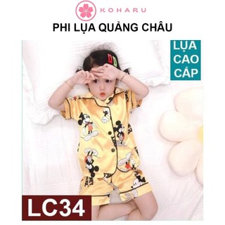 ✅ pizama phi lụa quảng châu mickey vàng lc34 trẻ em, đồ ngủ cộc bé trai, bé gái
