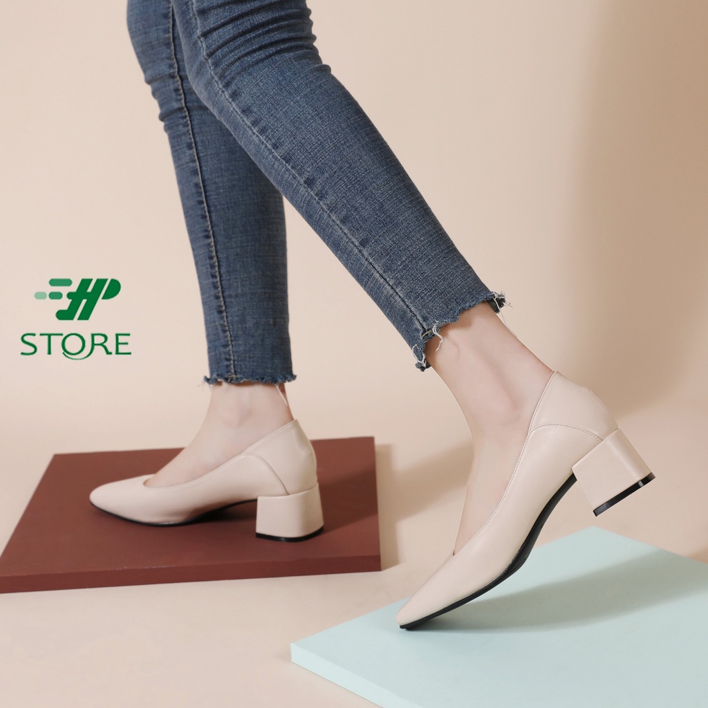 Giày Mũi Vuông Gót Vuông  Da Mềm Gót Mềm - Màu Đen Be Hồng Trắng HP STORE