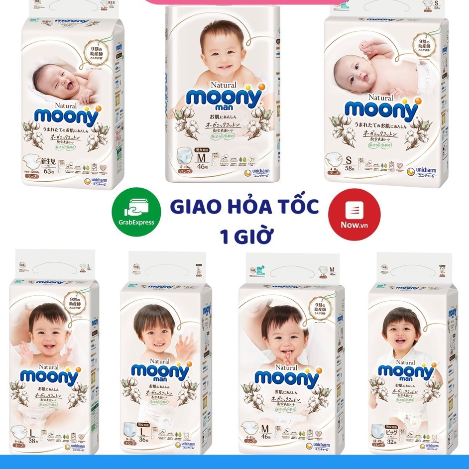 Bỉm Moony Natural 💝FREESHIP💝 Moony Natural Nội Địa Chính Hãng - Bỉm Moony Dán/Quần Đủ Size NB63/S58/M48/L36/XL32