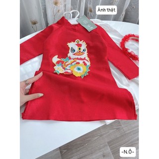 ÁO DÀI ĐỎ THÊU LÂN KÈM BỜM TÓC CHO BÉ