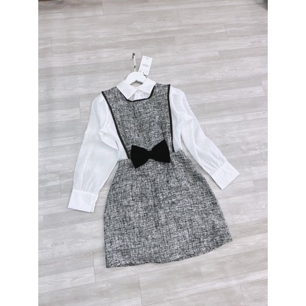 Váy dạ phối tơ nơ đính nơ