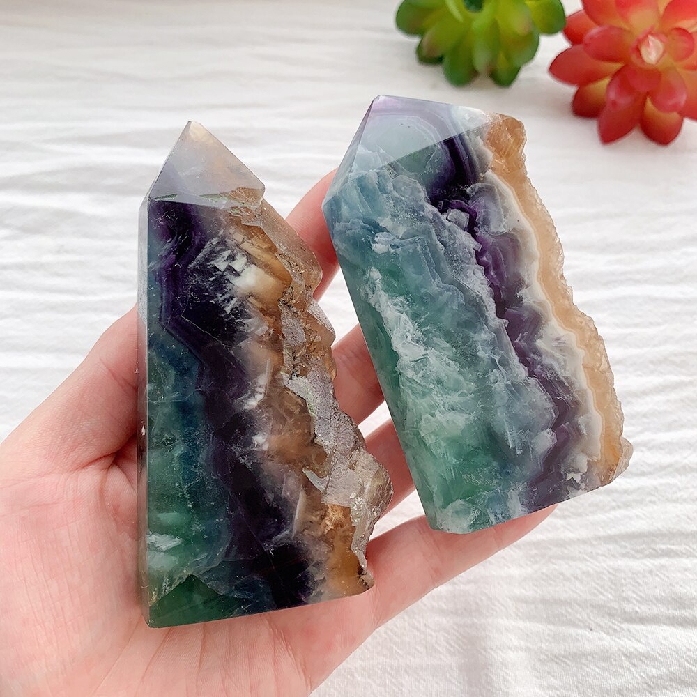 1 Đá Fluorite Tự Nhiên Hình Tháp Màu Cầu Vồng Dùng Trang Trí