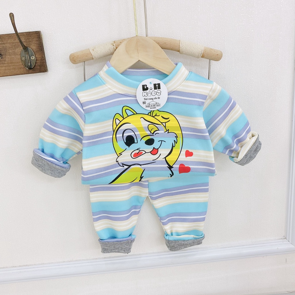 Đồ Bộ cho bé, quần áo nỉ bông dài tay kẻ ngang in hình chuột micky Q001