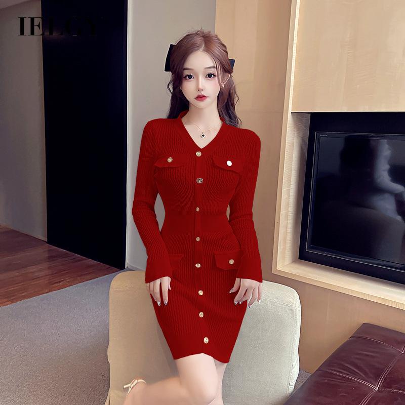 Đầm Dệt Kim Cổ Chữ V Dáng Ôm Thời Trang Dành Cho Nữ