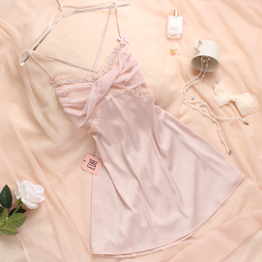 Váy lụa dây chéo lưng D07 chất liệu lụa satin mềm mịn