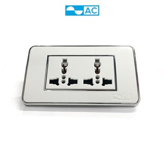 Mặt công tắc ổ cắm Rival AC AR3S viền bạc Ổ cắm đôi 3 chấu (sản phẩm như ảnh nền)