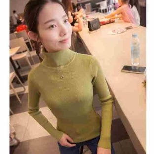 Áo sweater ZHELIHANGFEI tay dài cổ cao dáng ôm dễ phối đồ thời trang cho nữ