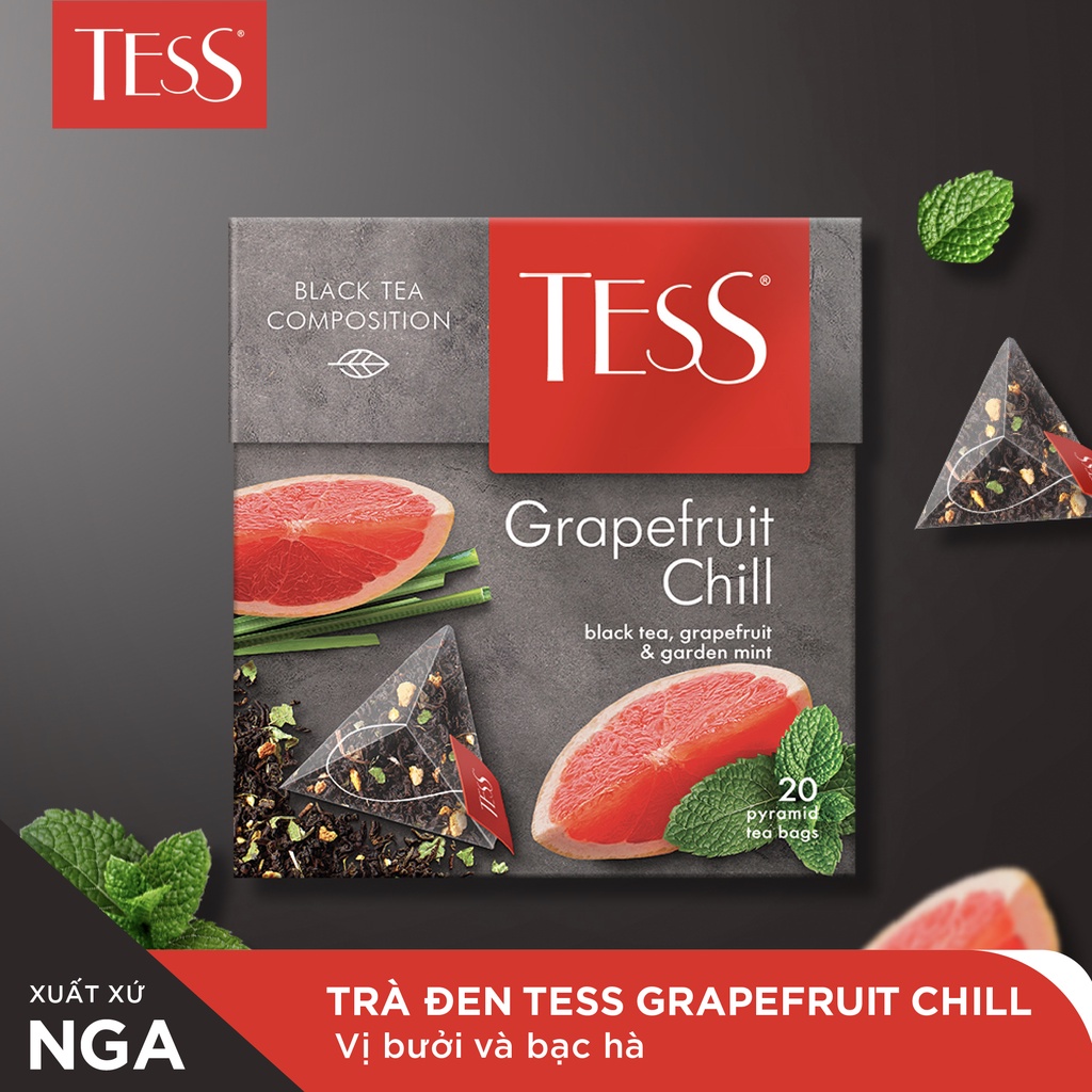 [DATE 3/2024]Trà đen Tess Grapefruit Chill vị bưởi và bạc hà 20 gói/hộp