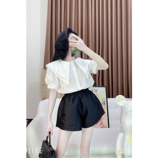 Áo Sơ Mi Von Hàn Cổ Bèo Gài Nút Tay Ngắn Đáng Yêu  TTSLA0991