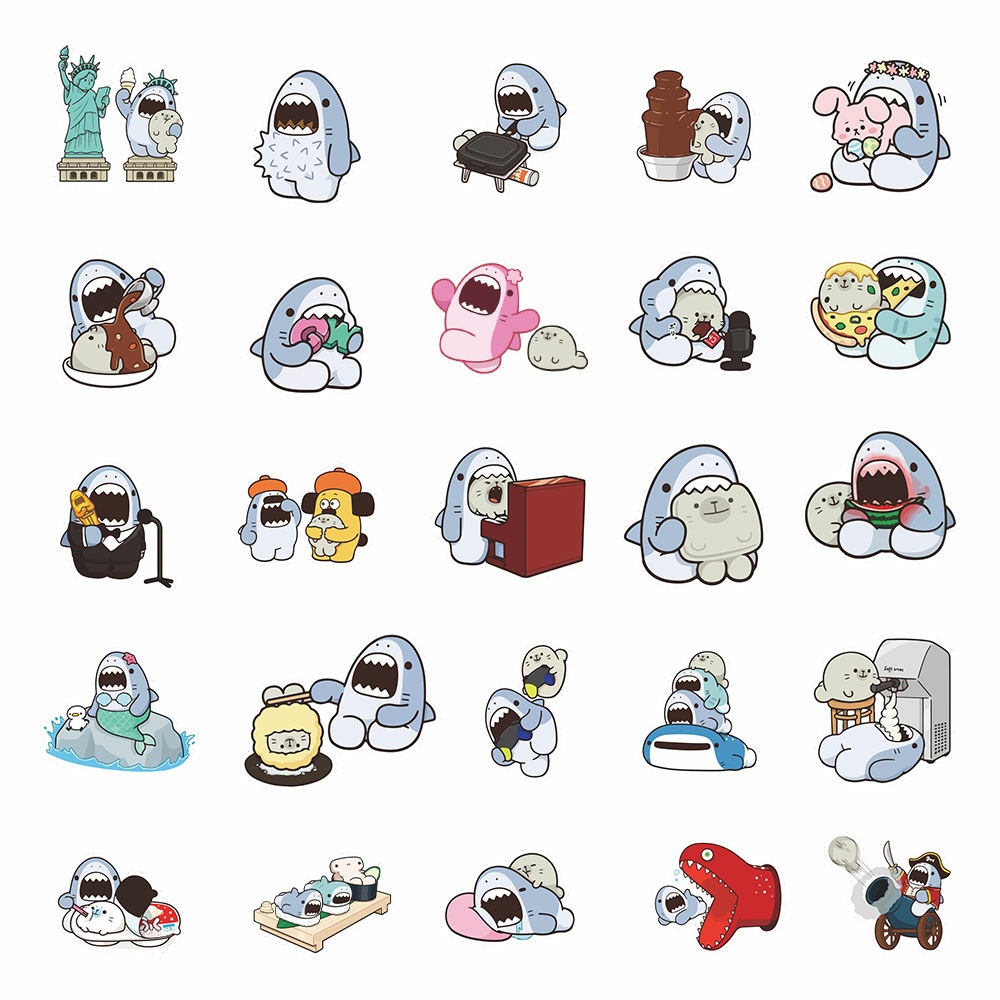 Sticker cá mập nhật bản dễ thương trang trí điện thoại laptop mũ bảo hiểm ván trượt