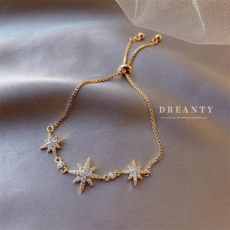 Vòng Tay Đính Đá Zircon Hình Hoa Đơn Giản Độc Đáo Phong Cách Hàn Quốc Cho Bạn Gái