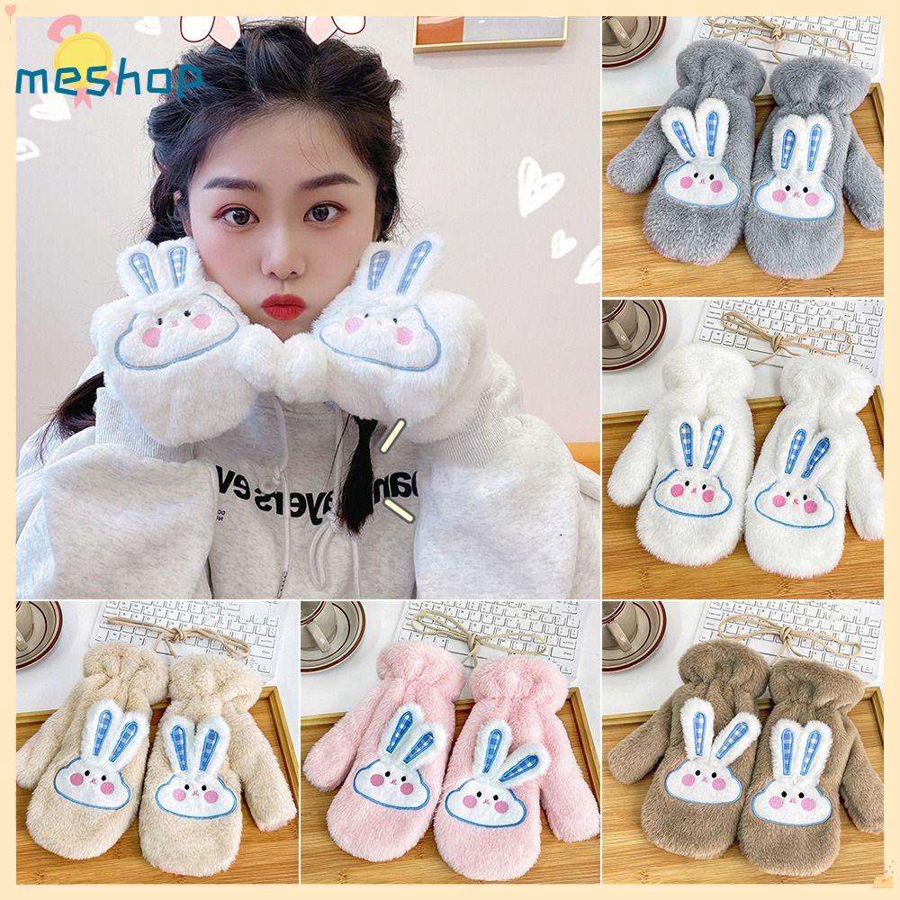 1 Đôi Găng Tay Lông Nhung Giữ Ấm Mùa Đông Thêu Họa Tiết Chú Thỏ Dễ Thương Dùng Làm Quà Tặng