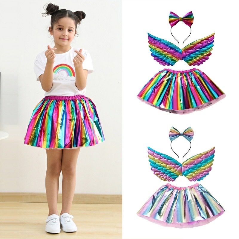 Set 3 chi tiết đôi cánh thiên thần + bờm cài tóc + chân váy bộ trang phục hoá trang pony kỳ lân cho bé gái