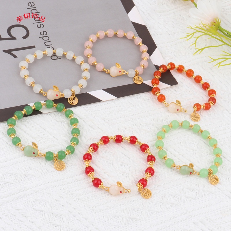 Vòng đeo tay RINHOO FRIENDSHIP chuỗi hạt mặt hình thỏ phong cách Trung Hoa năm mới 2023 dễ thương