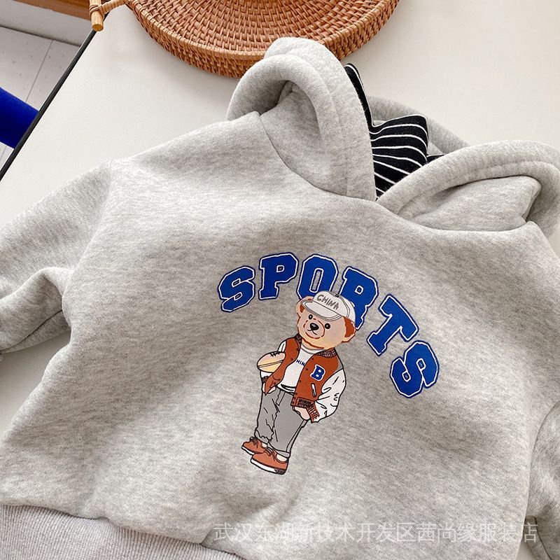 Áo Hoodie Giả Hai Lớp Lót Lông Cừu Phong Cách Hàn Quốc Thời Trang Mùa Đông Cho Bé Trai Và Gái Pu