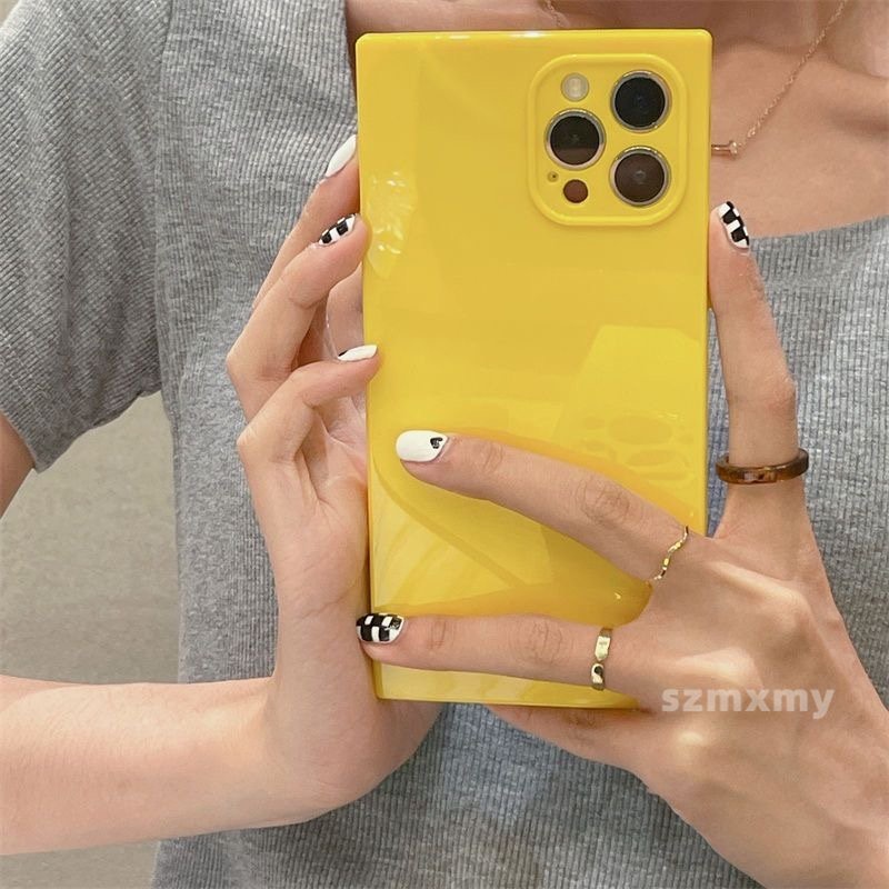 Ốp Điện Thoại Viền Vuông Màu Kẹo Huỳnh Quang Cho Iphone 14 12 13 11 Pro X / XS Max XR 7 8 14plus