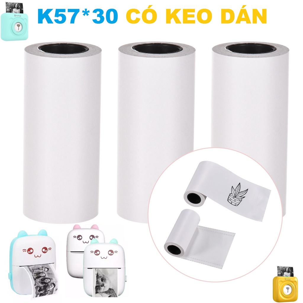 Giấy in nhiệt dán (sticker) cho máy in bill cầm tay Bluetooth mini con mèo, PeriPage,p210...[LIÊN TỤC MINI]