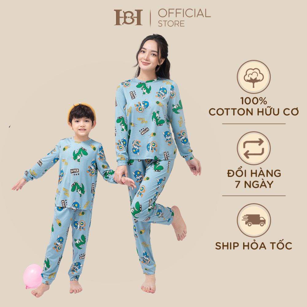 Bộ Quần Áo Dài Tay HAPIIBABII Vải Cotton Thoáng Mát, Hoạ Tiết Superman Cho Mẹ và Bé Mặc Ở Nhà Mùa Thu Đông (1-10 Tuổi)