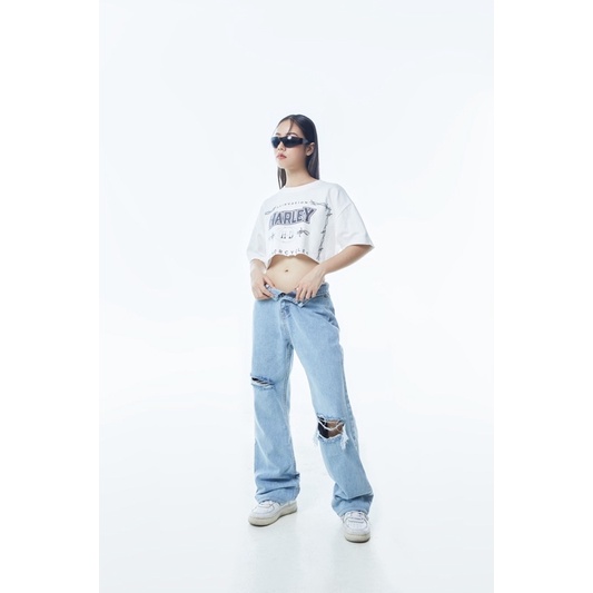 Áo croptop in hình Harley Davidsion cổ điển màu trắng - SXINVASION