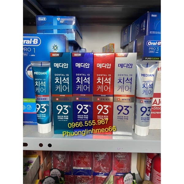 Kem đánh răng làm trắng răng 120g Median 93% Hàn Quốc nhiều màu