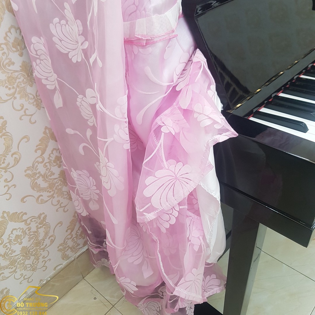 Khăn phủ đàn Piano mẫu hồng phối hoa cúc trắng tinh tế